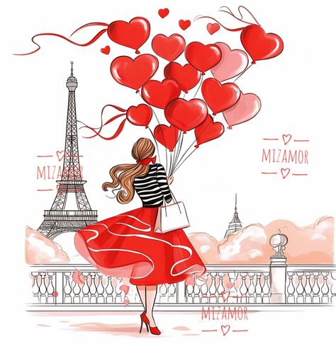 Fashion Illustration for COMMERCIAL USE, Commercial Art, Fashion Clipart, Girl in Paris Digital Illustration, Fashion Drawing, Fashion Sketch, Printable, Art Digital Illustration Fashion, Eiffel Tower Drawing, Tower Drawing, Sticker Inspiration, Girl In Paris, Eiffel Tower Photography, Valentines Illustration, Paris Illustration, Its A Girl Balloons