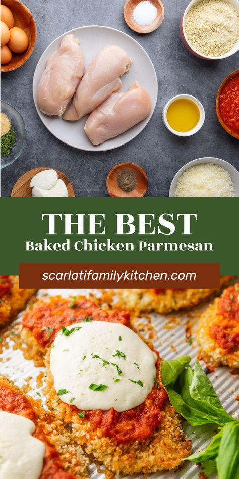 This easy oven-baked chicken parmesan recipe is the ultimate comfort food. Perfectly crispy chicken baked in the oven and topped with a hearty sauce and melty mozzarella. The best Sunday dinner! Oven Baked Chicken Parmesan Recipe, Baked Chicken Parmesan Recipe, Undercooked Chicken, Easy Oven Baked Chicken, Chicken Parmesan Recipe Baked, Oven Baked Chicken Parmesan, Roasted Artichoke, Chicken Parmesan Recipe, Parmesan Recipe