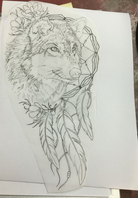 My amazing Wolf Dream Catcher tattoo Dream Catcher Wolf Tattoo Design, Wolf Dreamcatcher Drawing, Tiger Dream Catcher Tattoo, Dream Catcher And Wolf Tattoo, Dream Catcher Wolf Tattoo, Wolf Dreamcatcher Tattoo, Native American Tattoos, Dream Catcher Tattoo, Feather Dream Catcher