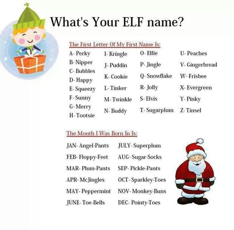 What's your Elf name? Mine is Bubbles Peppermint. Your Elf Name, Elf Name Generator, Whats Your Elf Name, Elf Names, Ugly Sweater Party, Christmas Party Games, Office Christmas, Christmas Games, Xmas Party