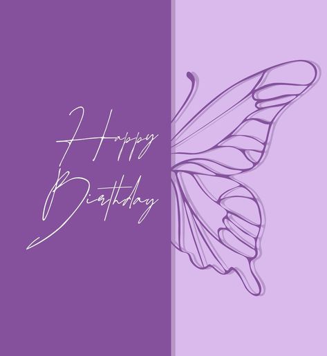 Happy Birthday card with butterfly silhouette, lilac and purple colors. Purple Birthday Astethic, Happy Birthday Purple Background, Purple Aesthetic Birthday, Birthday Purple Theme, Purple Birthday Aesthetic, Happy Birthday In Purple, Greeting Card Design Templates, Burn Cake, Happy Birthday Butterflies