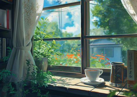 Morning serenity by the window, where nature and a cup of tea provide a peaceful retreat from the world. 🌿☕️🌼 --- #ai #aicommunity #aiartworks #illustration #cozy #cozyvibes #art #anime #digitalart Anime Window, Anime Illustration, A Cup Of Tea, Art Anime, Cup Of Tea, Pretty Words, The Window, Banners, Digital Art