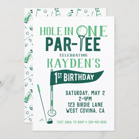 Hole in One Doodle Golf First Birthday Invitation Golf First Birthday, Sports Birthday Invitations, Golf Birthday Party, 1st Birthday Themes, Golf Birthday, First Birthday Party Themes, First Birthday Themes, Sports Birthday, First Birthday Invitations