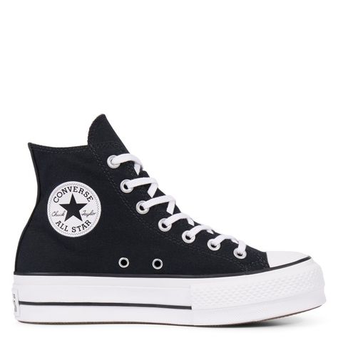 Black High Top Converse Platform, Converse Chuck Taylor All Star Lift, Convers Black, Converse Platform Black, Converse High Top Platform, Black Converse Platform, Black All Stars, Converse All Star Platform, Black Platform Converse