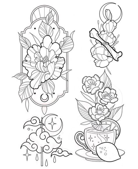 Tattoo Designs Flash Art, Illustrative Tattoo Designs, Neo Trad Flower Tattoo Design, Tattoo Flash Art Color, Color Flash Tattoo, Neo Trad Flash, Neotraditional Linework, Neotraditional Tattoo Sketch, Neo Traditional Flash