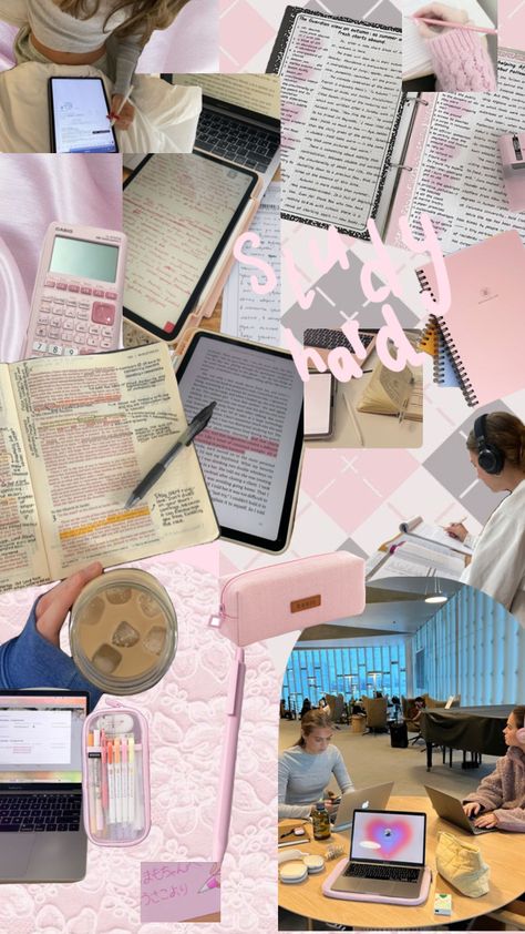 #study #studyinspo #studyaesthetic #pink Cute Studying Pics, Back To School Aesthetic Pictures, Romanticize School Playlist, Pink Study Aesthetic Wallpaper, School Aesthetic Collage, Pink Study Motivation, Study Aesthetic Pink, Pink Study Aesthetic, Pink Academia Aesthetic