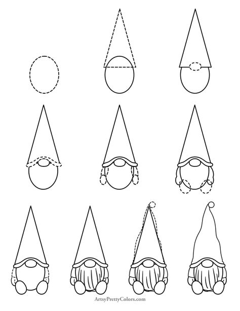 Drawing a gnome is easy. Just follow our simple step by step tutorial so you can draw your own mystical woodland  gnomes. Color the hat red to turn him into a Christmas gnome!
#drawinglesson #artlesson #drawingtutorial How To Draw A Mushroom Step By Step, How To Draw A Gnome, How To Paint A Gnome, Draw A Gnome, Trin For Trin Tegning, Painted Rock Cactus, Gnome Images, Gnome Paint, Gnome Pictures