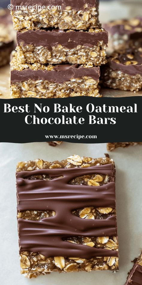 No baking needed! This easy no-bake chocolate oatmeal bars recipe is full of wholesome oats and a decadent chocolate-peanut butter layer. Ina Garten No Bake Chocolate Oat Bars, Easy Desserts With Oats, No Bake Chocolate Oat Bars Recipe, No Bake Oatmeal Chocolate Cookies, No Bake Oat Bars, Oatmeal Chocolate Bars, Desserts With Oats, No Bake Chocolate Oat Bars, No Bake Chocolate Oatmeal Bars