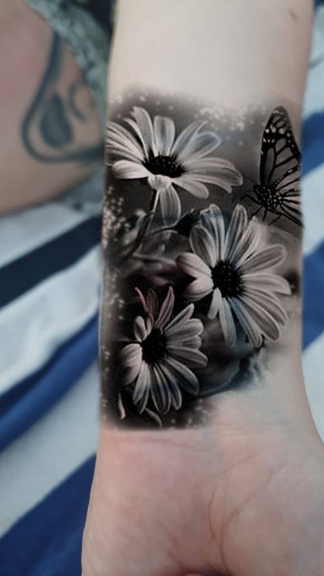 Black And White Flower Tattoo Forearm, Black And Gray Watercolor Tattoo, Shoulder Tattoos For Women Cover Up, Beautiful Cover Up Tattoos For Women, Women’s Half Sleeve Tattoo Ideas, Tattoo Cover Up Ideas For Women Arm, Dark Tattoo Cover Up Ideas For Women, Black And Grey Flower Tattoo, Tattoo Pols