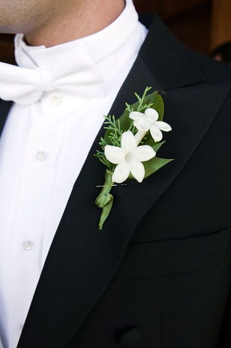 Delicate And Fragrant Stephanotis Blossoms, Nestled In A Crisp Ivy Leaf For This Boutonniere, Add A Refined Touch To A White-Tie Ensemble. Stephanotis Bouquet, Colin Cowie Wedding, White Boutonniere, My Lifestyle, Winter Bride, Groom Boutonniere, Boutonniere Wedding, Winter Weddings, Beauty Design