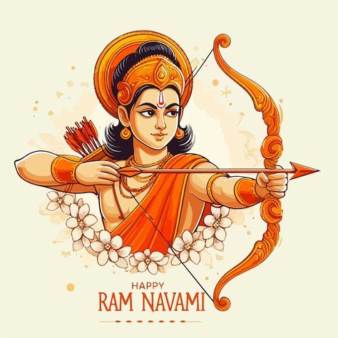 Sri Ram Drawing, Ram Navami Drawing, Ravan Pic, Ramnavmi Wishes, Krishna Illustrations, Cute God Images, Scenery Wall Painting, Ram Illustration, Om Namo Bhagavate Vasudevaya