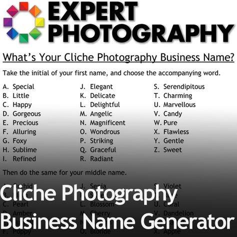 All the names below have one thing in common… they all suck.  Who am I to say that your photography business name is cheesy and cliche? Well, I’m no-one, bu Photography Names Business, Photography Business Names, Photography Studio Names, Good Instagram Names, Instagram Username Ideas, Photography Names, Instagram Names, Name Suggestions, Creative Names