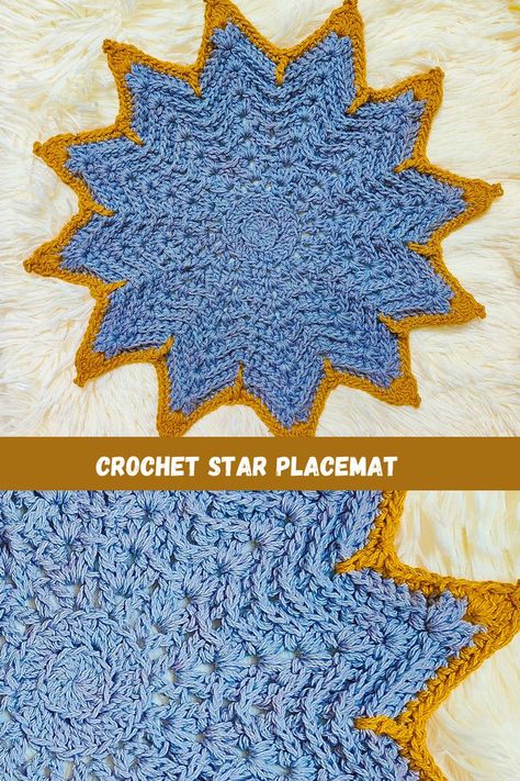 With Christmas just around the corner, here is a crochet placemat which you can make to get into the holiday mood. Placemat Crochet, Stars Crochet, Crochet Placemat, Ribbed Crochet, Crafts Diy Projects, Crochet Star, Back Post Double Crochet, All Free Crochet, Crochet Stars