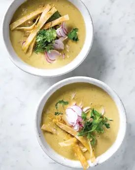 Joanna Gaines' Creamy Chicken Poblano Soup | Kitchn Creamy Chicken Poblano Soup, Creamy Chicken Poblano, Chicken Poblano Soup, Chicken Poblano, Magnolia Table Recipes, Poblano Chicken, Poblano Soup, Mexican Soup Recipes, Mexican Soup