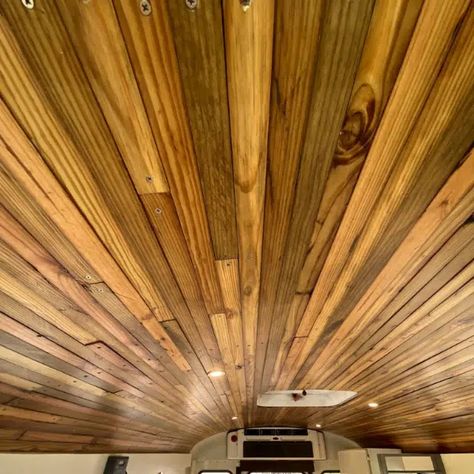 12 Best Skoolie Ceiling Ideas (Inspiration & Design Tips) Skoolie Lighting, Van Ceiling Ideas, Skoolie Ceiling, Skoolie Roof Deck, Skoolie Dashboard, Skoolie Skylight, Skoolie Bathroom, Cheap Ceiling Ideas, Skoolie Roof Raise