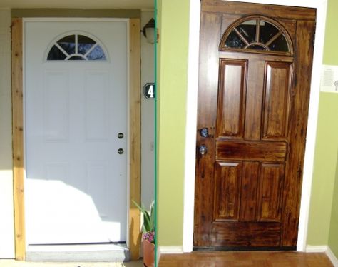 Steel door painted to look like wood faux wood painted door Painting Metal Doors, Faux Wood Garage Door, Faux Wood Paint, Metal Garage Doors, Metal Front Door, Steel Front Door, Front Door Makeover, Wood Garage Doors, Front Door Ideas