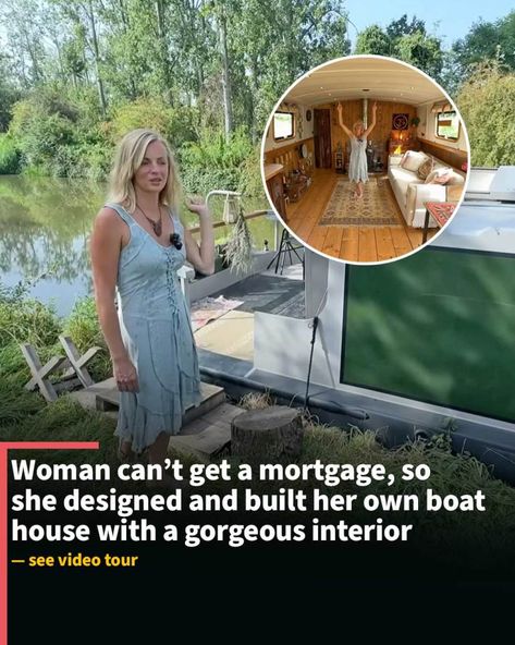 A self-employed woman from England decides to live in a floating home after seeing others living on boats along the canal. Narrow Boat Interior Ideas, Canal Boat Interior, Bookshelves In Bedroom, Living On A Boat, Makeup Area, Front Deck, Boat Interior, Gorgeous Interiors, Boat House