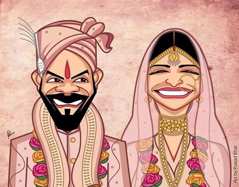 A Stunning #caricature of #ViratKohli and AnushkaSharma from their Wedding Reception... ☺️  #virushka #virushkawedding #virushkareception #viratkohli #throwback #anushkasharma #bollywoodwedding #bollywood #instabollywood #bollywoodstyle #bollywoodstar #bollywoodactress #sportmotivation #cricket #cricketlover #indiancricketteam #indiancricket #bcci #indianwedding #indianbride #weddingreception #weddingseason #weddingday #celebrity #couplegoals #relationshipgoals #TheFabApp #FabOccasions #Fabulous Bollywood Caricature, Virat Kohli And Anushka Sharma, Movies Food, Marriage Pictures, Western Dresses For Girl, Virat Kohli And Anushka, Actors Illustration, Wedding Caricature, Monochrome Painting