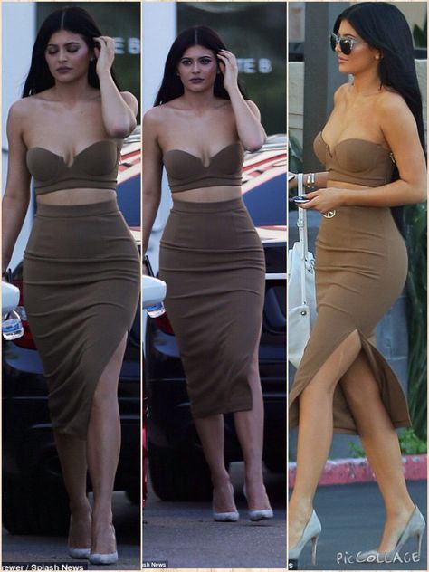 Kylie Jenner Brown Dress, Cleavage Outfit Casual, Kylie Jenner Blonde, Baddie Dresses, Look Kylie Jenner, Jenner Girls, Looks Kylie Jenner, Trajes Kylie Jenner, Estilo Kylie Jenner