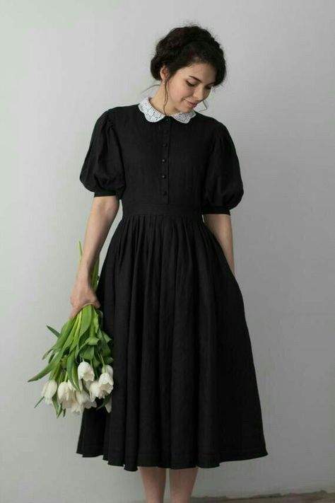 Frock Models, Short Frocks, Simple Frock Design, Haine Diy, Casual Frocks, Simple Frocks, Black Linen Dress, Elegant Black Dress, Frock For Women