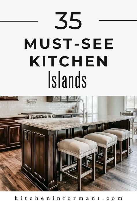 35 Must-See Kitchen Island Designs for Any Home Style graphic. Different Shape Kitchen Islands, Island Finishing Ideas, Kitchen Island Storage Both Sides, Back Of Kitchen Island Ideas, Island Cabinet Ideas Layout, Kitchen Island Storage Ideas Layout, Kitchen Island Designs Layout, Kitchen Island Table Ideas, Island Storage Ideas