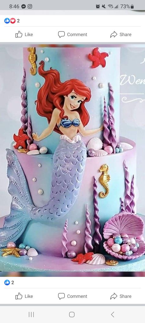 Ariel The Mermaid Cake, Arial Birthday Cake, Birthday Cake Ariel Mermaid, Ariel Birthday Cake Ideas, Mermaid Themed Birthday Cake, Little Mermaid 4th Birthday Party, Little Mermaid 3rd Birthday Party, Ariel Theme Cake, Cake Ariel Mermaid