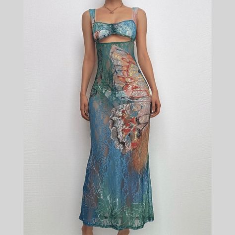 Hollow out butterfly pattern lace tie dye cut out maxi dress Cut Out Maxi Dress, Lace Tie, Cutout Maxi Dress, Tie Dye Maxi Dresses, Tie Dye Maxi, Maxi Dress Green, Glam Dresses, Butterfly Pattern, Trendy Dresses