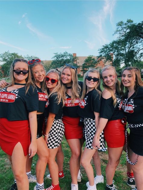 Race Car Theme Outfit Women, Race Car Bachelorette Party, Racing Theme Bachelorette Party, Nascar Sorority Theme, Racing Big Little Theme, Racing Halloween Costumes, Race Car Sorority Theme, Race Car Bid Day, Halloween Race Car Girl