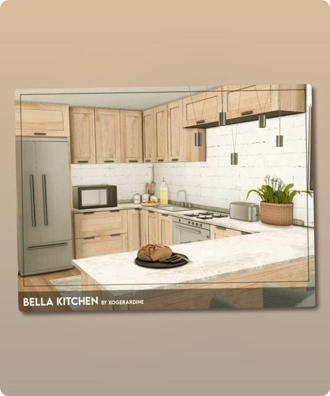 Sims 4 Bella Kitchen (TSR only CC) Modern, Scandinavian Inspired Kitchen! Filesize: 52 KB Author: xogerardine #sims4cc #scandinavian #modern #furniture #kitchen #gaming Sims 4 Cc Scandinavian Furniture, Sims 4 Kitchen, Scandinavian Furniture, Scandinavian Inspired, Kitchen Layout, Modern Farmhouse, Modern Kitchen, Sims 4, Layout