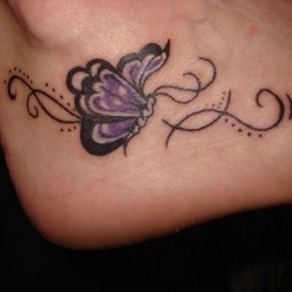 Pretty purple butterfly <3 Butterfly Foot Tattoo, Butterfly Ankle Tattoos, A Butterfly Tattoo, Image Tattoo, Heel Tattoos, Colorful Butterfly Tattoo, Butterfly Tattoo On Shoulder, Small Butterfly Tattoo, Small Butterfly