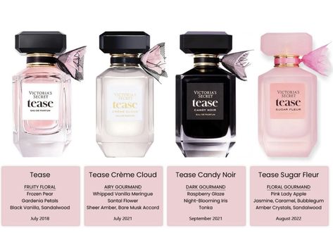 Perfume Bath And Body Works, Victoria Secret Tease Perfume, Tease Perfume, Victoria Secret Tease, Vanilla Meringue, Raspberry Glaze, Pink Lady Apples, Desain Buklet, Fragrances Perfume Woman