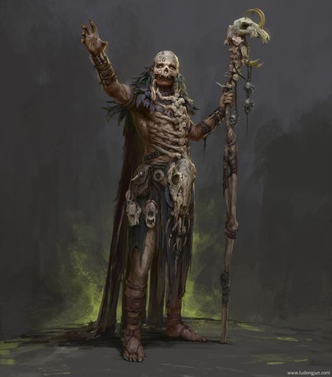 Barbarian Shaman, Russell Dongjun Lu on ArtStation at https://www.artstation.com/artwork/L2RBVl Dnd Shaman, Orc Necromancer, Orc Druid, Moon Druid, Dark Shaman, Orc Shaman, Orc Barbarian, Half Orc, 다크 판타지