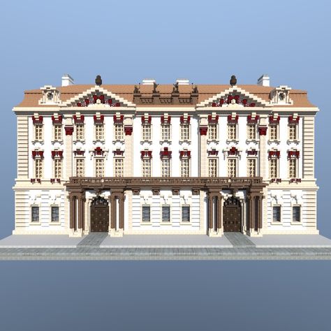 Hello there! This is Palace of Three Roses, one of main buildings of Panem National Gallery in Capitol Baroque front facade is based on Pal c Kinsk ch... Minecraft Visuals, Batman Minecraft, Minecraft Industrial, Front Facade, Three Roses, Minecraft Inspiration, Minecraft City, Minecraft Map, Minecraft Stuff