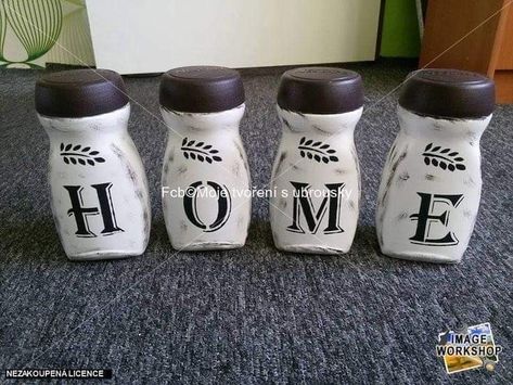 Nescafe Coffee Jars Diy Ideas, Coffee Jar Crafts, Twine Wrapped Bottles, Reuse Bottles, Diy Chalk Paint Recipe, Crafts With Glass Jars, Decoupage Jars, Coffee Jars, Diy Glass Bottle Crafts