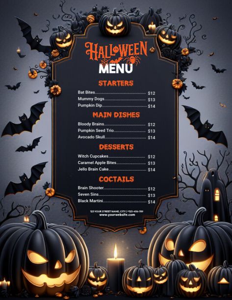 Customize this Flyer (US Letter) Template Jello Brain, Church Halloween, Witch Cupcakes, Halloween Social, Apple Bite, Linkedin Background Image, Halloween Menu, Kindle Book Cover, Campaign Posters