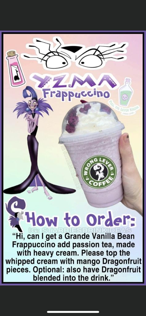 Disney Starbucks Drinks, Starbucks Halloween Drinks, Starbies Drinks, Starbucks Ideas, Copycat Starbucks Drinks, Starbucks Drink Menu, Starbucks Secret Menu Recipes, Cold Starbucks Drinks, Starbucks Orders