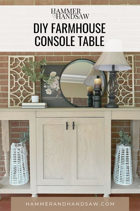 finished farmhouse console table Diy Console Cabinet, Diy Console Table Plans, Build A Console Table, Console Table Plans, Console Table With Shelves, Modern Farmhouse Buffet, Table With Shelves, Diy Console, Farmhouse Buffet