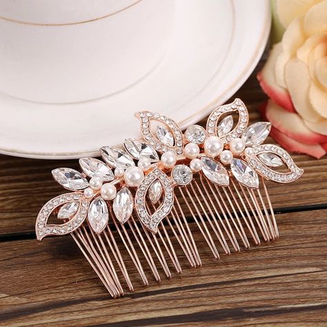 Gold Bridal Hair Comb, Leaf Headpiece, Wedding Hair Head Piece, Gold Hair Comb, Pearl Headpiece, Rhinestone Hair Comb, Vintage Wedding Hair, Floral Hair Combs, Hair Comb Accessories