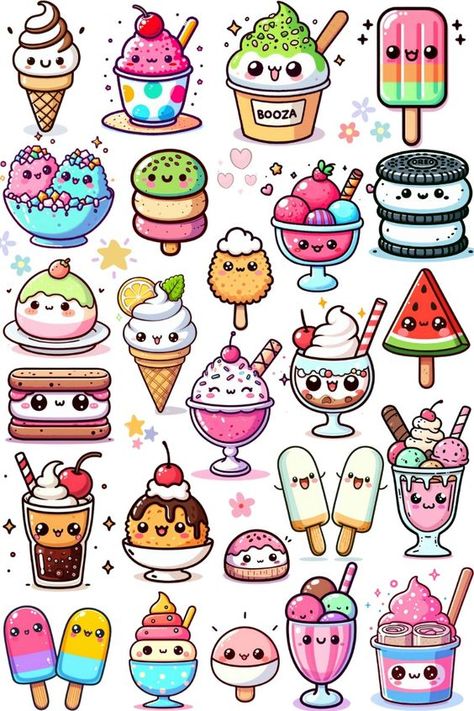 Each clipart is lovingly crafted with vibrant, cute colors, making them an irresistible addition to any project. Whether you’re looking to create digital stickers, printed stickers, sublimation designs, or educational resources, these kawaii ice cream illustrations are - Mixed Berry Sorbet – Booza (Chewable ice cream) – Chocolate Ice Cream – Classic Ice Cream Sandwich – Creponne – Fried Ice Cream Stick – Fried Ice Cream – Frozen Fruit Popsicles – Frozen Yogurt – Gelato – Gelato Cone – Granita (Sparkling icy crystals in a cup) – Granita (Sparkling icy crystals in a dish) – Ice Cream Float – Ice Cream Sundae – I-Tim-Pad – Kissing Ice Cream – Kulfi – Mochi Ice Cream – Mochi Ice Cream Sticks – Oreo Ice Cream Sandwich – Paletas – Popsicles Ice Cream Template Free Printable Clip Art, Clipart For Art, Ice Cream Doodle, Cream Mochi, Cute Kawaii Stickers, Ice Cream Drawing, Ice Cream Sticker, Ice Cream Clipart, Kawaii Ice Cream