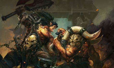 ArtStation - WARLORDS OF DRAENOR-Grom·Hellscream and his son, Sam Hu Orcs Warcraft, Grom Hellscream, Warcraft Film, Garrosh Hellscream, Barbarian Armor, Blizzard Warcraft, Warcraft Orc, Hearthstone Heroes, World Of Warcraft Game