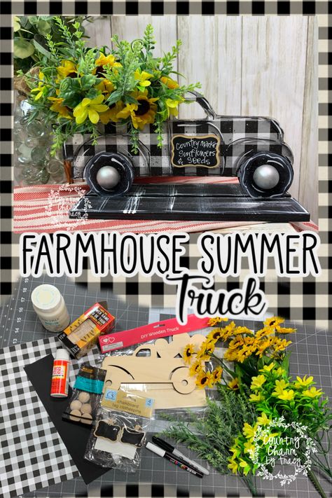 Farmhouse Summer Truck ~ {Country Charm} by Tracy Truck Crafts, Truck Diy, Wooden Truck, Dollar Store Diy Projects, Farmhouse Crafts, Dollar Store Hacks, Diy Crafts For Adults, New Home Decor, Diy Dollar Tree Decor