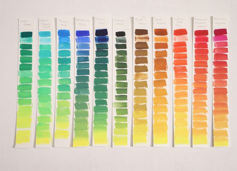 Gouache Mixing Charts - Part 1 Gouache Mixing Chart, Sarah Burns Glorious Gouache, Gouache Color Palette, Gouache Color Mixing Chart, Glorious Gouache, Gouache Color Mixing, Gouache Studies, Gouache Study, Gouache Ideas