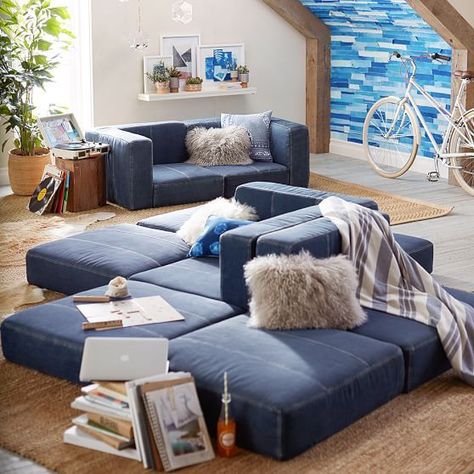 Cushy Lounge Collection | PBteen #saladejuegos Small Teen Hangout Room, Attic Addition, Kids Tv Room, Teen Lounge Rooms, Teen Hangout Room, Kids Den, Rumpus Room, Teen Lounge, Hangout Room