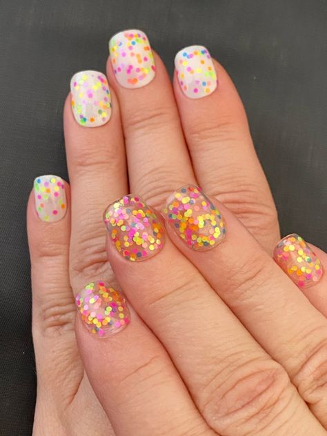 Neon Glitter Nails, Jelly Nail Polish, Nail Polish Glitter, Neon Glitter, Spring Nail Polish, Jelly Nail, Glitter Accent Nails, Confetti Nails, Hot Pink Nails