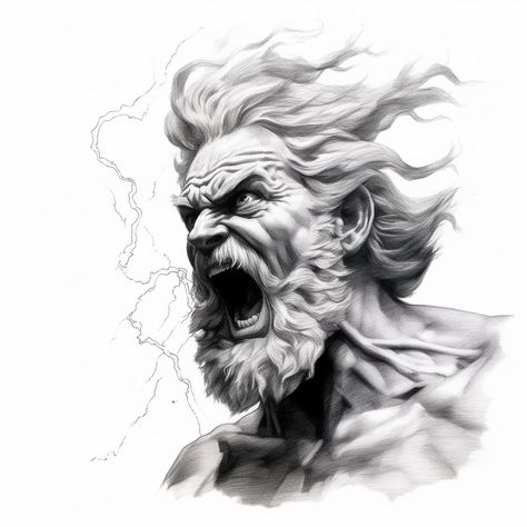 Tattoos Dark Art, Zeus Tattoo Design, Tattoos God, Tattoos Cartoon, Greek God Tattoo, Poseidon Tattoo, Badass Drawings, Zeus Tattoo, Ancient Greek Sculpture