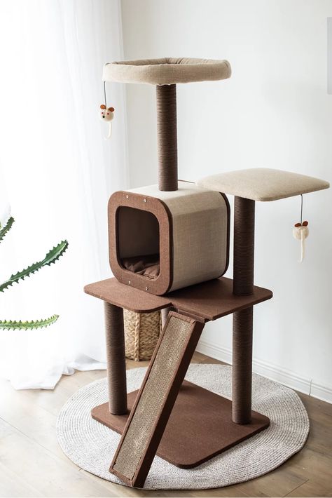 Minimalist Cat Tree, Cat Room Decor, Cat Tree Designs, Diy Chat, Cat Furniture Design, Spoiled Cats, Cat Wall Shelves, Modern Cat Tree, Living Room Decor Inspiration