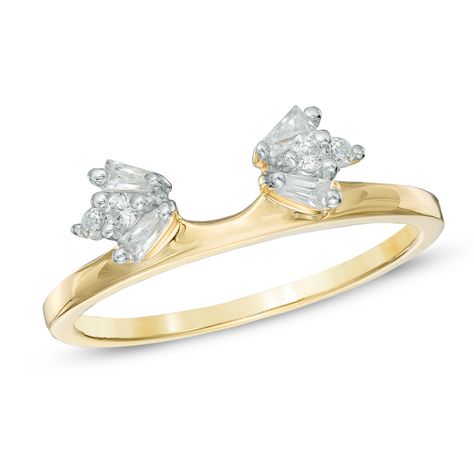 1/4 CT. T.W. Baguette and Round Diamond Solitaire Enhancer in 10K Gold - View All Rings - Zales Wedding Ring Wraps, Wedding Ring Enhancers, Engagement Ring Enhancers, Solitaire Enhancer, Round Solitaire Rings, Ring Enhancer, Round Solitaire Engagement Ring, Sparkly Ring, Round Solitaire