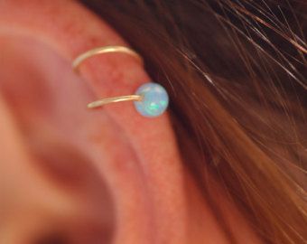 Etsy :: Your place to buy and sell all things handmade Cartlidge Earrings, Tiny Gold Hoop Earrings, Unique Hoop Earrings, Blue Opal Earrings, Helix Piercing Jewelry, Cartilage Jewelry, Helix Hoop, Diamond Earrings Studs Round, Small Gold Hoops