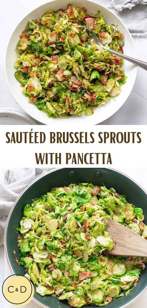 Salad With Pancetta, Shaved Brussel Sprouts With Pancetta, Brussels Sprouts And Pancetta, Brussel Sprout Pancetta Recipes, Mushroom Brussel Sprouts Recipe, Brussel Sprout With Pancetta Recipes, Brussel Sprout Risotto, Sauteed Shredded Brussel Sprouts, Brussel Sprout Recipes With Pancetta