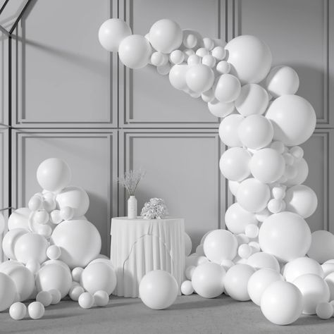 PRICES MAY VARY. Pastel White Balloons of Different Size: The white balloons garland arch kit includes 4pcs 18 inch white latex balloons, 30pcs 12 inch white latex balloons, 20pcs 10 inch white latex balloons, 30pcs 5 inch white latex balloons and 16.5 feet balloon strip tape, 100 glue dots. High Quality Party Balloons: The thick pastel white balloons assorted sizes are made of great quality latex material, wear-resistant and durable, non-toxic and safe to be used around children. All ivory ball White Balloon Decor, White Party Balloons, Prvi Rodjendan, White Balloon Arch, White Balloon Garland, Kids Party Balloons, All White Background, White Party Decorations, 18th Birthday Decorations